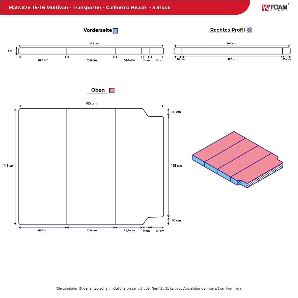 Matratze VW T5 & T6 Multivan – faltbar, passgenau – Bild 7