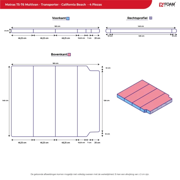 Multivan Planos Opvouwbaar matras voor voor VW T5, T6, T6.1 Multivan Caravelle ...